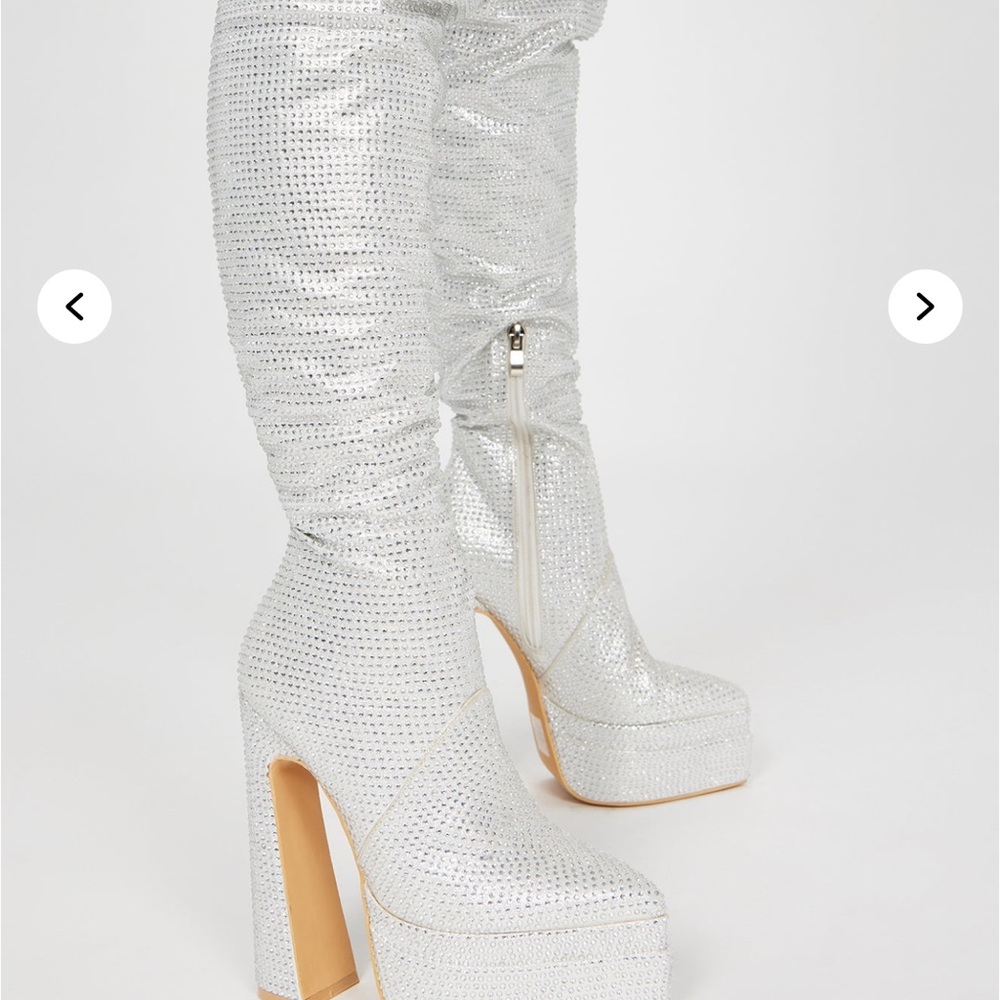 Silver Rhinestone Platform Boots - image 2